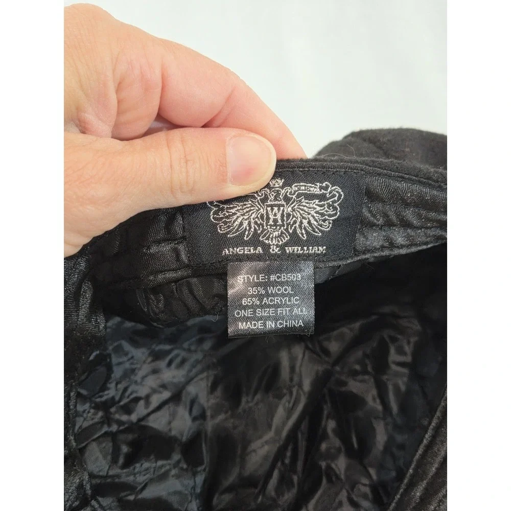 Y2K Angela & William Black Newsboy Cap Baker Boy Gatsby Elastic OS Wool Blend‎